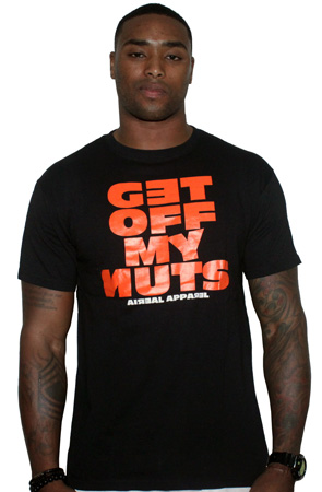 GET OFF MY NUTS Orange Print Tee Shirt by AiReal in Black